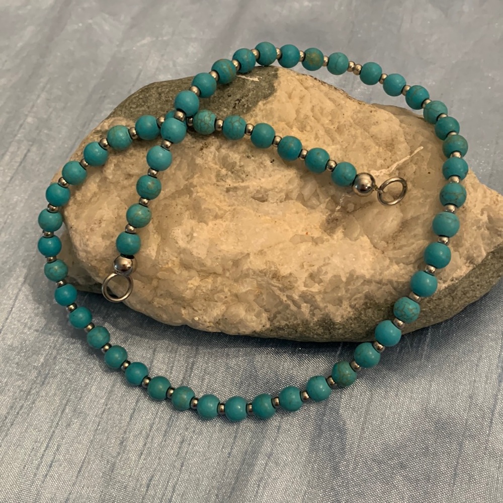 Tocara JoAn Turquoise - 10mm Stainless Steel Beaded strand: approx 21.5”